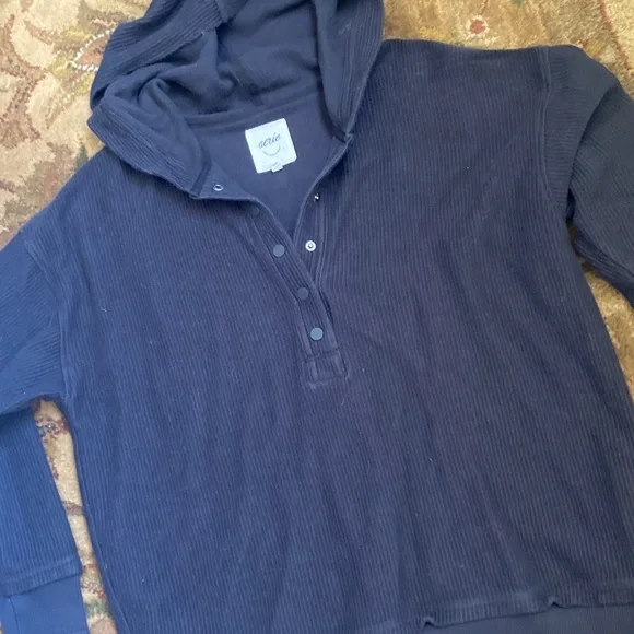 Aerie Textured Black Color Henley Hoodie. - Picture 6 of 9